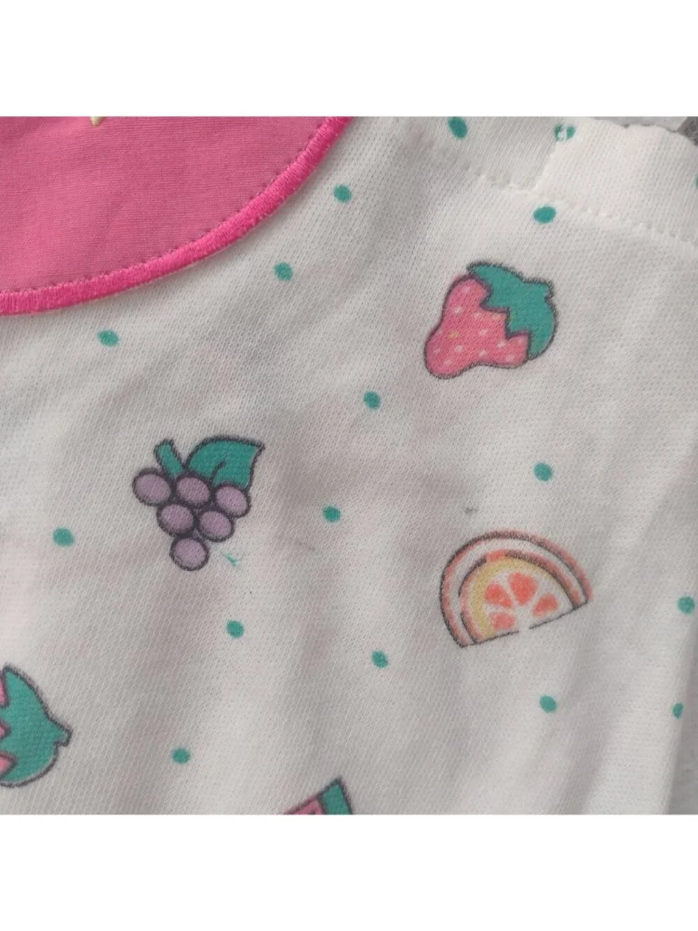 Vtg Fisher-Price Kidswear 2T Fruit-Print Romper NEW Deadstock w Strawberry Bib - Picture 7 of 8